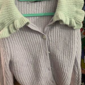 Lavender Ruffled Collar Knit Cardigan Sweater